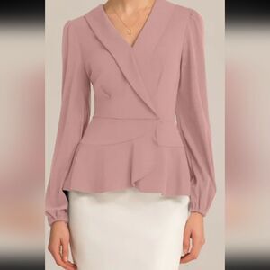 Grace Karin Pink Long Lantern Sleeve Work Formal Top Size Small Powder Pink